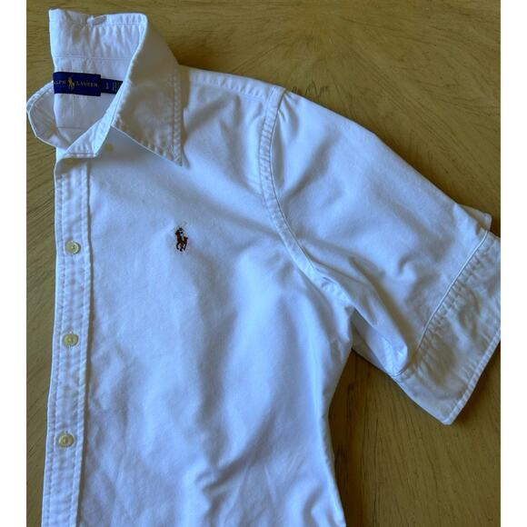 Ralph Lauren Mens button down Shirt L Short Sleeve cuffed RARE Slim fit see pics - Picture 4 of 11